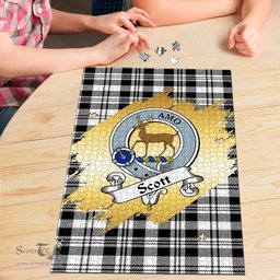 Scottish Scott Black White Modern Clan Tartan Puzzle - Gold Style Scottish Plaid Tartan Plaid