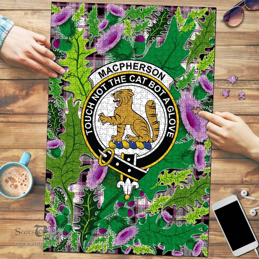 Scottish MacPherson Hunting Modern Clan Tartan Puzzle - Thistle Pattern Style Scottish Plaid Tartan Plaid