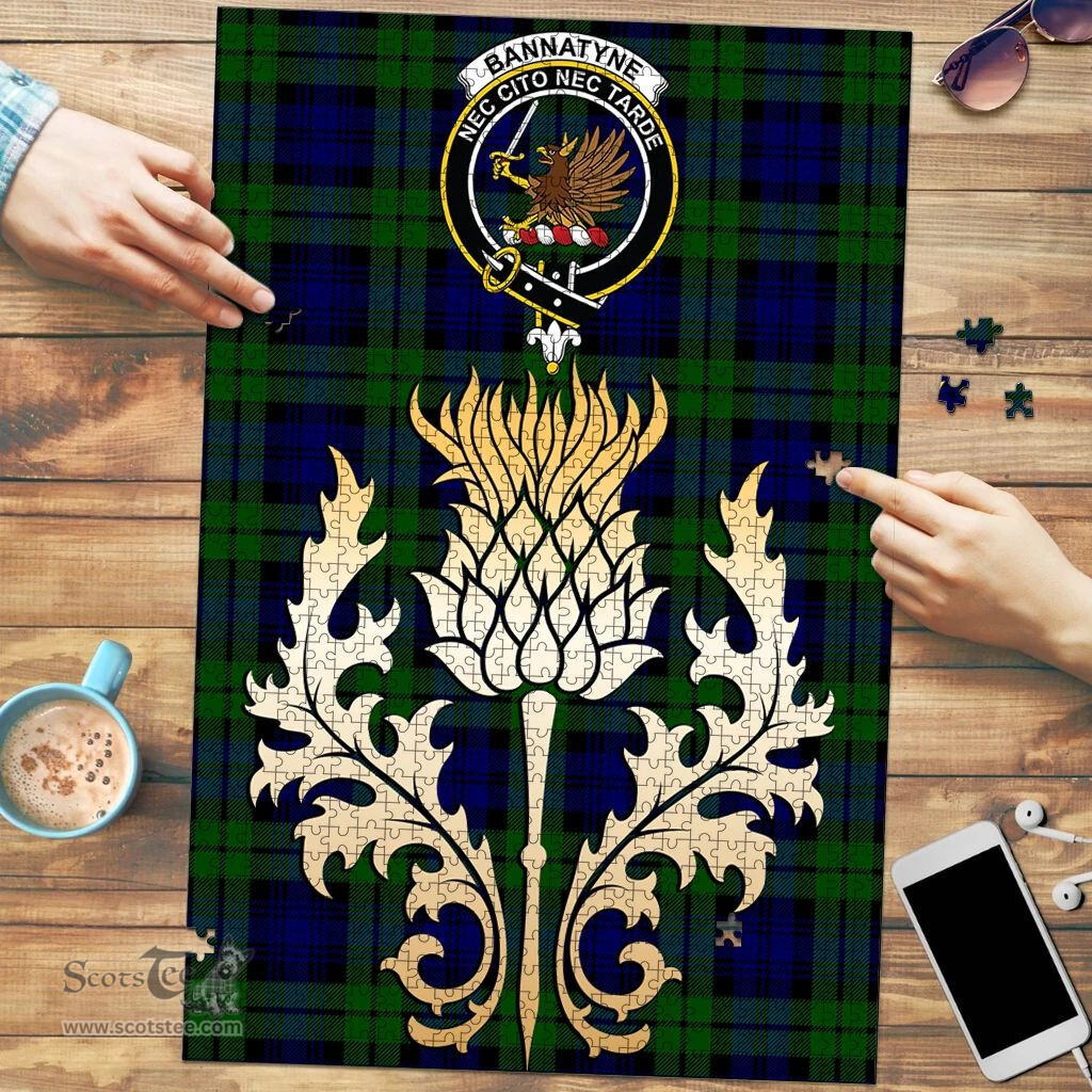 Scottish Bannatyne Clan Tartan Puzzle - Thistle Gold Style Scottish Plaid Tartan Plaid