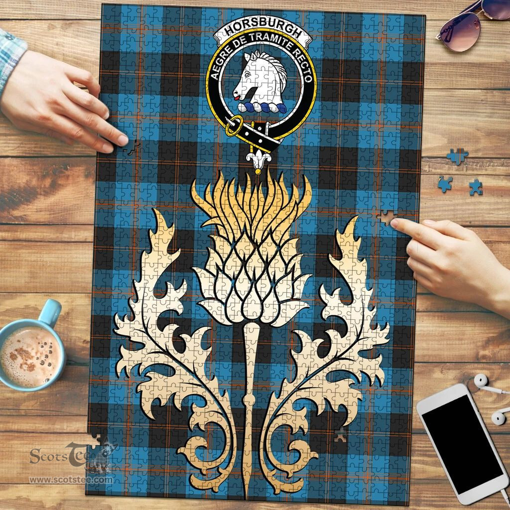 Scottish Horsburgh Clan Tartan Puzzle - Thistle Gold Style Scottish Plaid Tartan Plaid