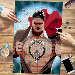 Scottish Morrison Red Ancient Clan Tartan Puzzle - Supper Hero Style Scottish Plaid Tartan Plaid