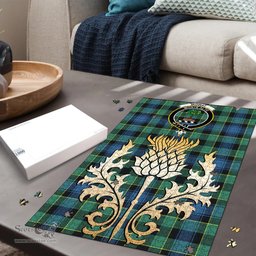 Scottish Mowat Clan Tartan Puzzle - Thistle Gold Style Scottish Plaid Tartan Plaid