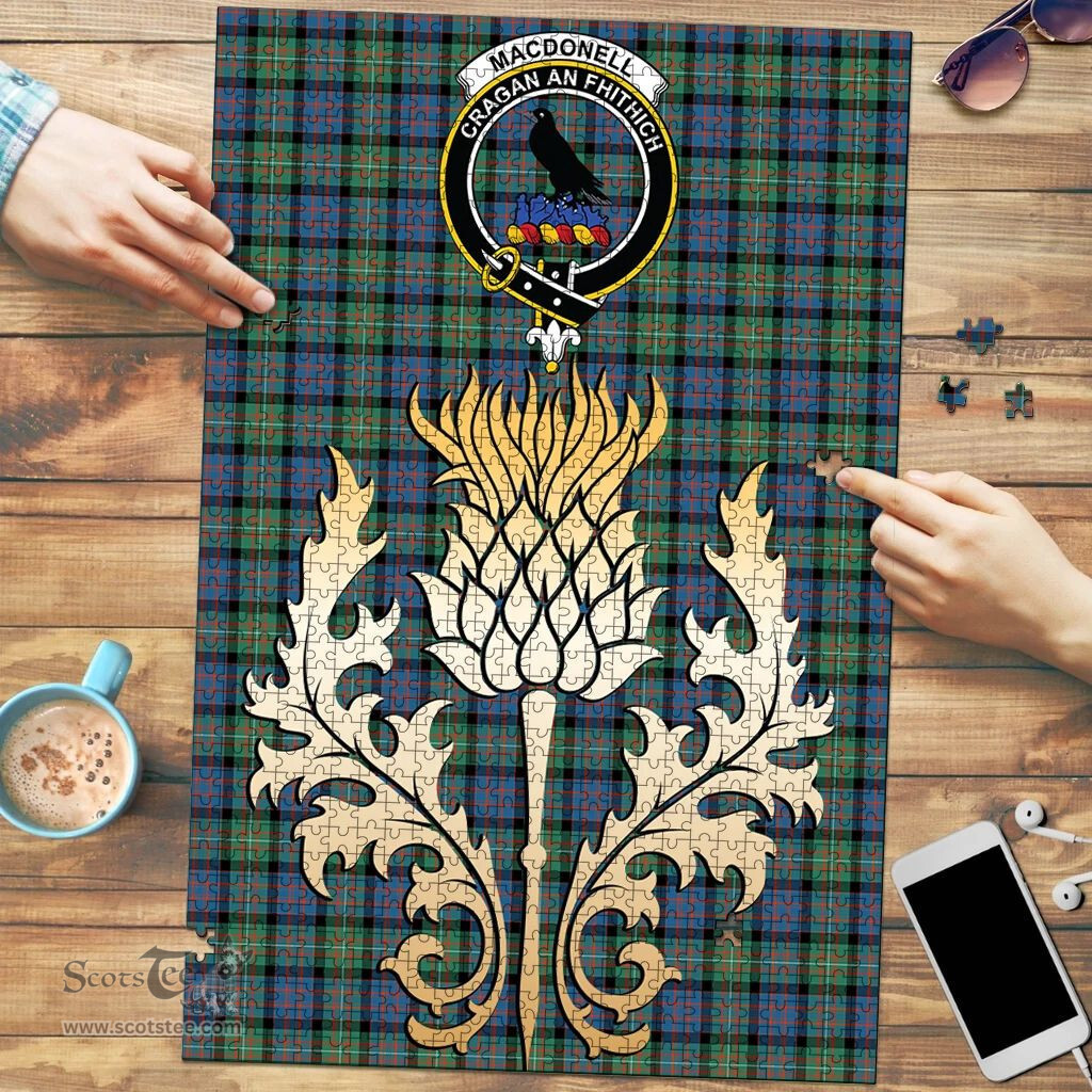 Scottish MacDonnell of Glengarry Ancient Clan Tartan Puzzle - Thistle Gold Style Scottish Plaid Tartan Plaid