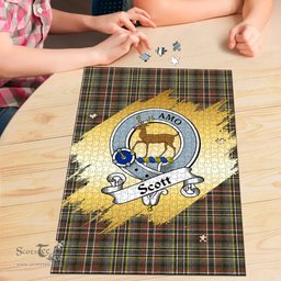 Scottish Scott Green Weathered Clan Tartan Puzzle - Gold Style Scottish Plaid Tartan Plaid