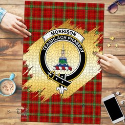 Scottish Morrison Red Modern Clan Tartan Puzzle - Gold Style Scottish Plaid Tartan Plaid
