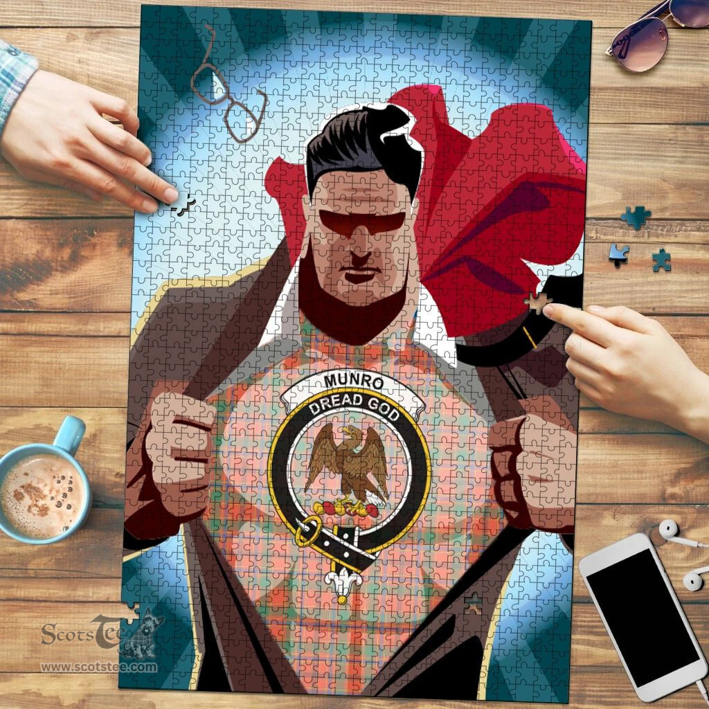 Scottish Munro Ancient Clan Tartan Puzzle - Supper Hero Style Scottish Plaid Tartan Plaid