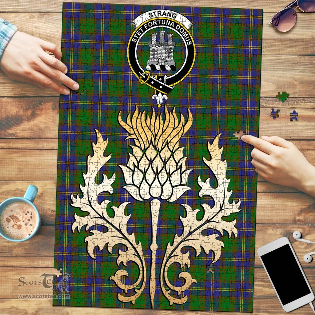 Scottish Strange of Balkaskie Clan Tartan Puzzle - Thistle Gold Style Scottish Plaid Tartan Plaid