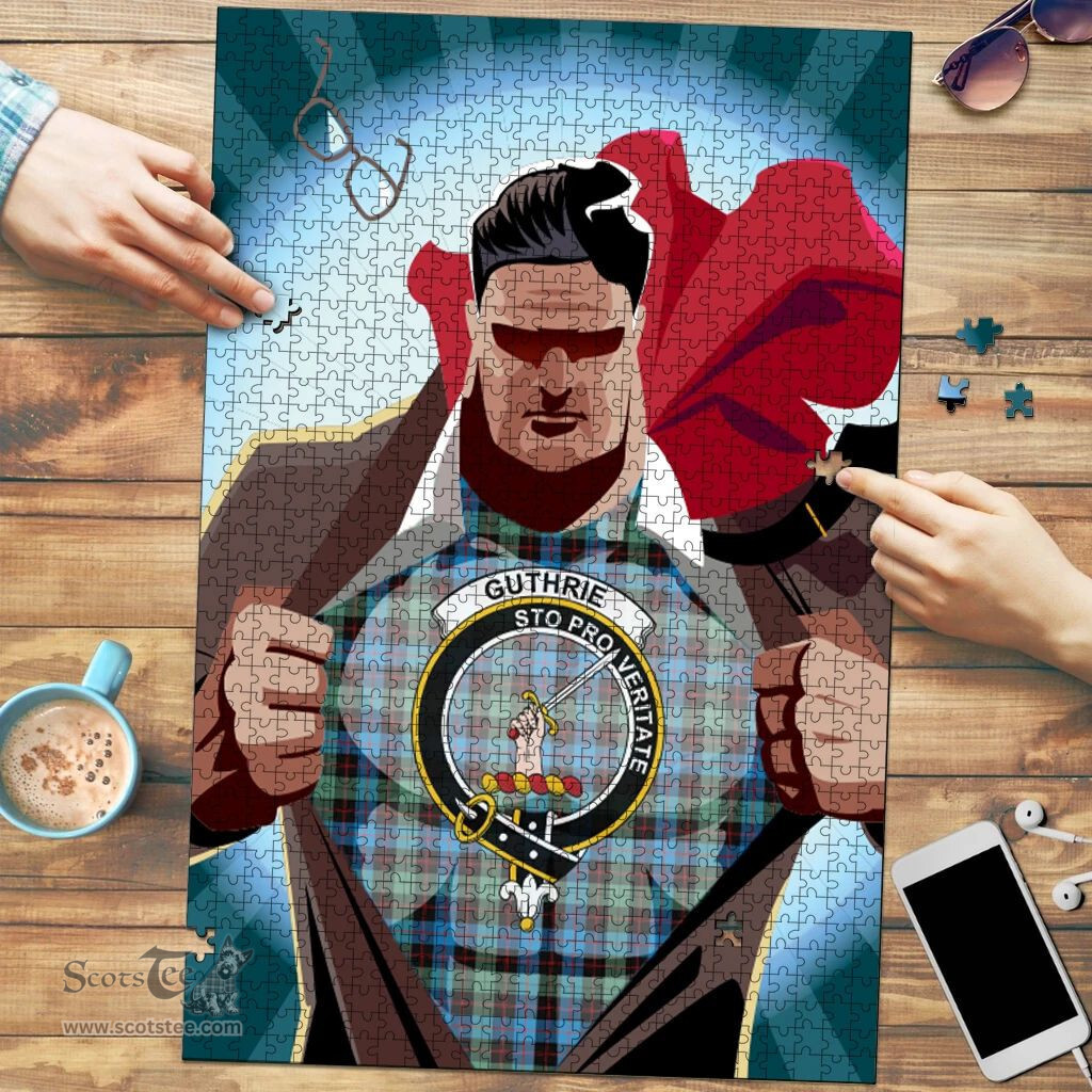 Scottish Guthrie Ancient Clan Tartan Puzzle - Supper Hero Style Scottish Plaid Tartan Plaid