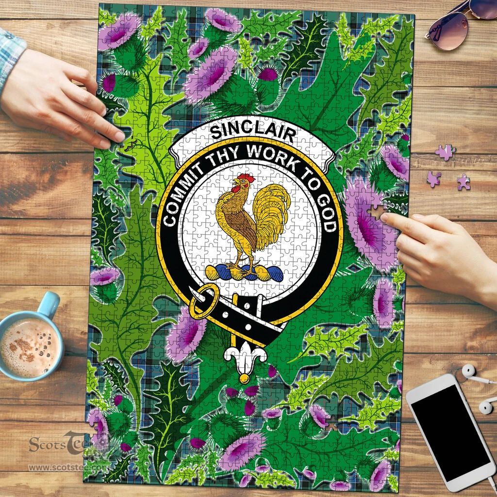 Scottish Sinclair Hunting Ancient Clan Tartan Puzzle - Thistle Pattern Style Scottish Plaid Tartan Plaid