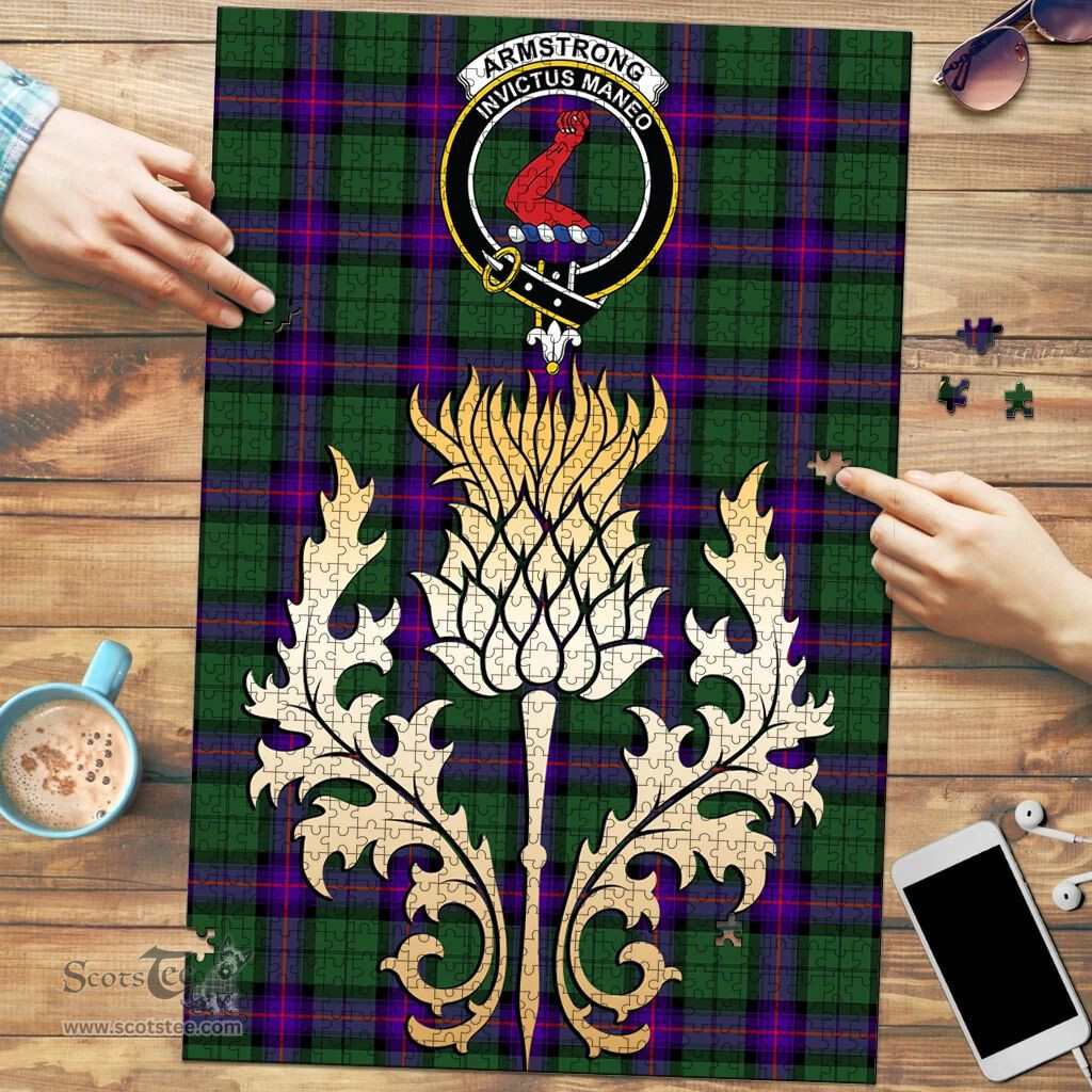Scottish Armstrong Modern Clan Tartan Puzzle - Thistle Gold Style Scottish Plaid Tartan Plaid