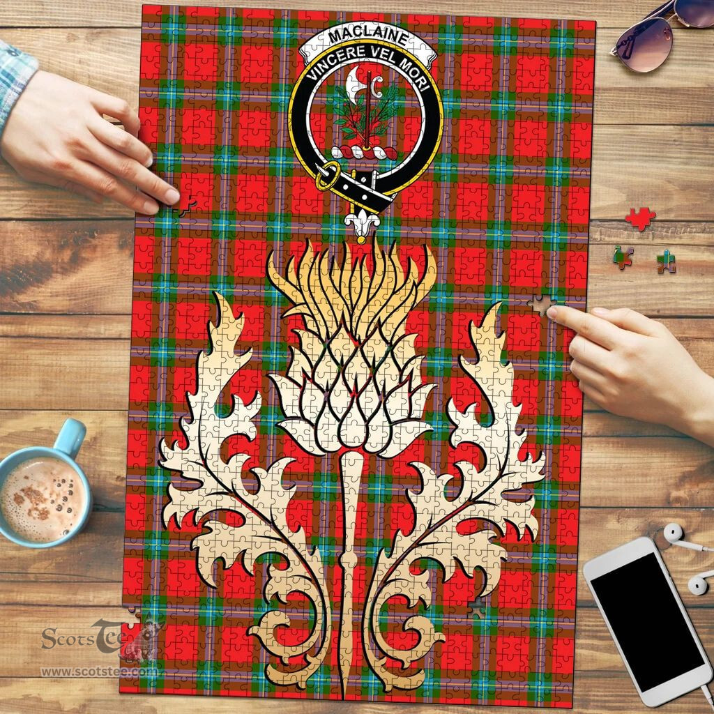 Scottish MacLaine of Loch Buie Clan Tartan Puzzle - Thistle Gold Style Scottish Plaid Tartan Plaid
