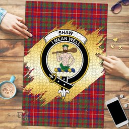 Scottish Shaw Red Modern Clan Tartan Puzzle - Gold Style Scottish Plaid Tartan Plaid