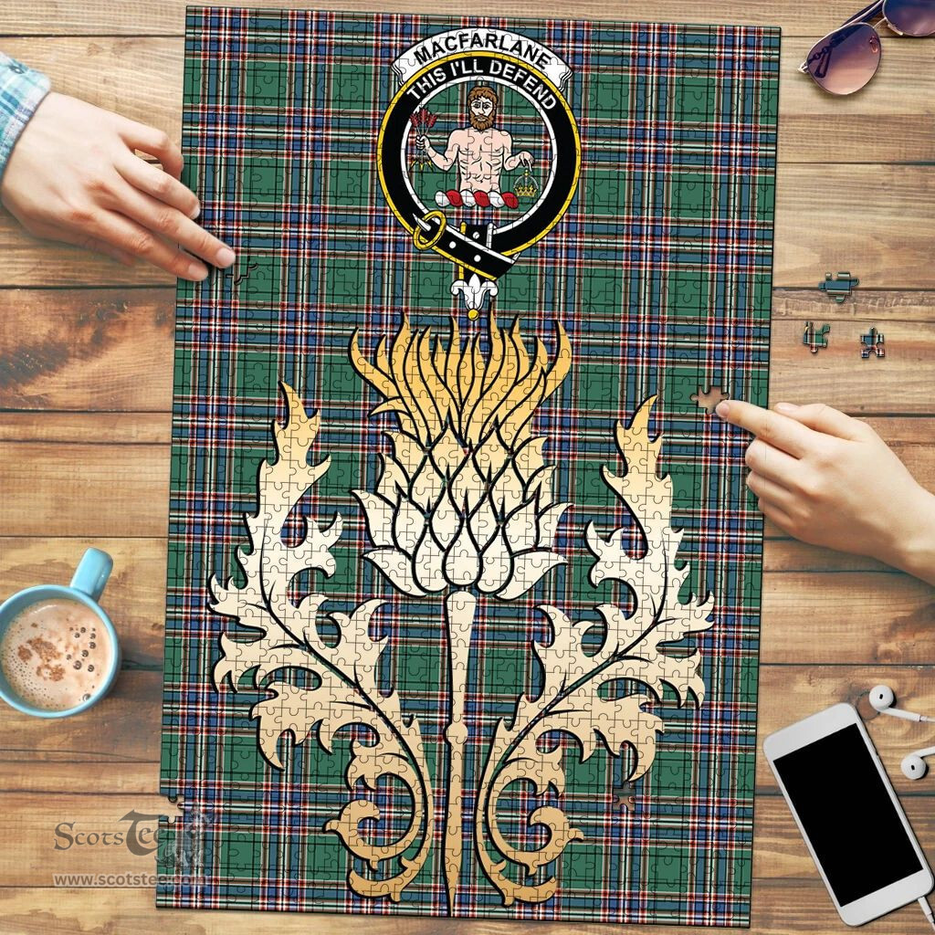 Scottish MacFarlane Hunting Ancient Clan Tartan Puzzle - Thistle Gold Style Scottish Plaid Tartan Plaid