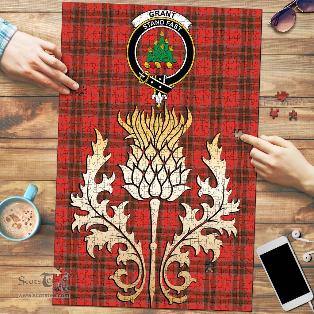 Scottish Grant Weathered Clan Tartan Puzzle - Thistle Gold Style Scottish Plaid Tartan Plaid