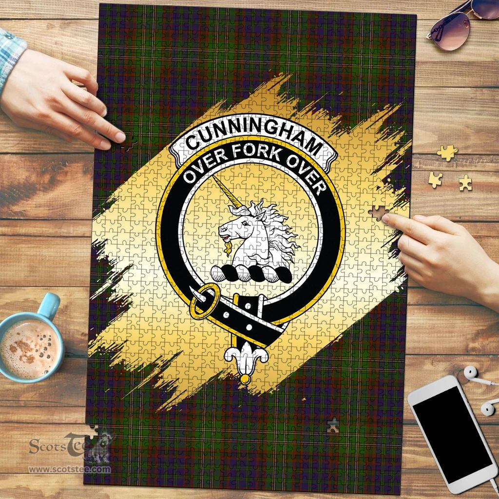 Scottish Cunningham Hunting Modern Clan Tartan Puzzle - Gold Style Scottish Plaid Tartan Plaid