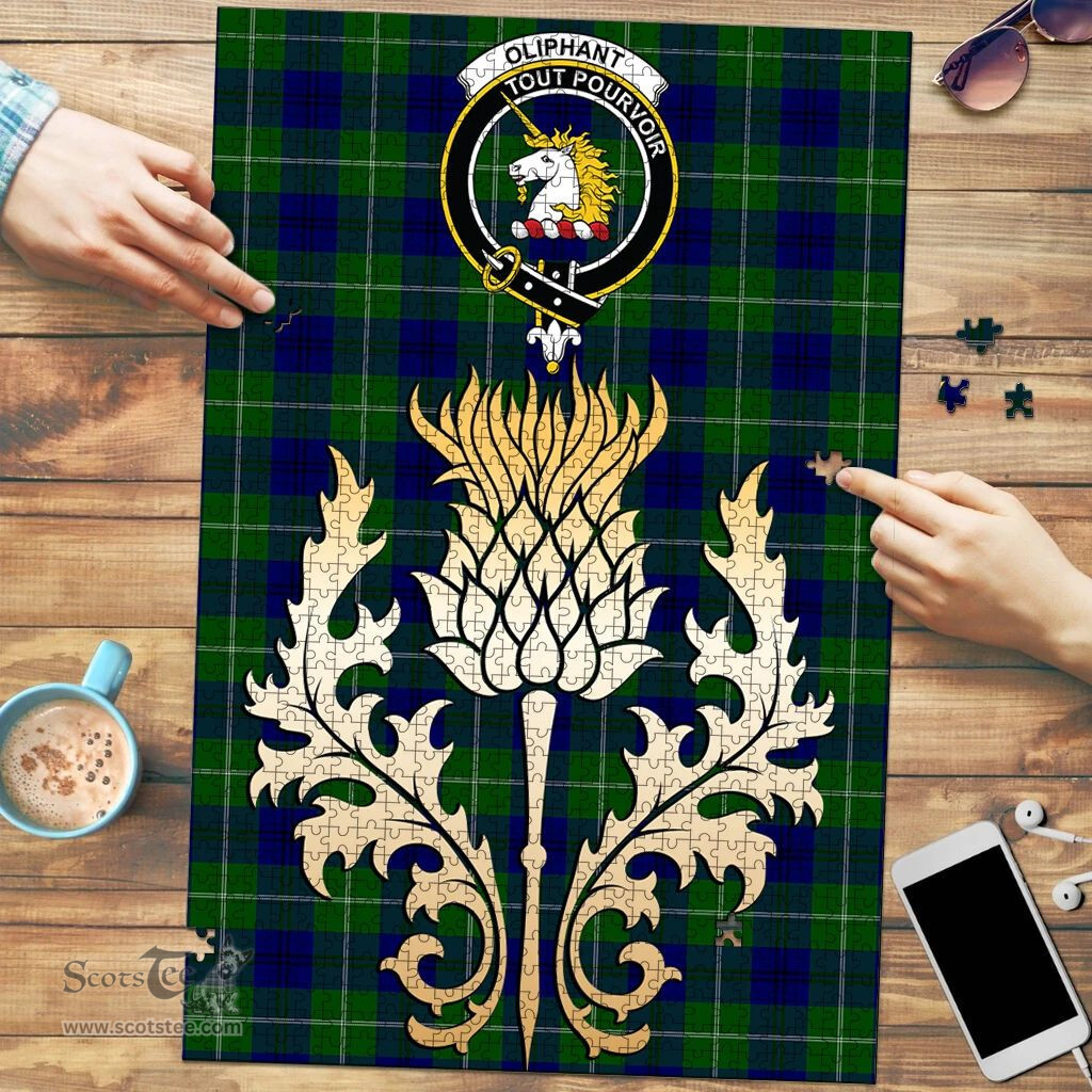 Scottish Oliphant Modern Clan Tartan Puzzle - Thistle Gold Style Scottish Plaid Tartan Plaid