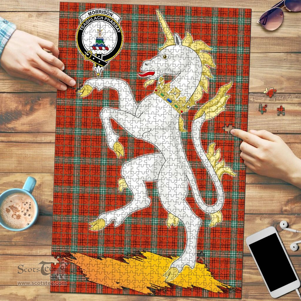 Scottish Morrison Red Ancient Clan Tartan Puzzle - Unicorn Style Scottish Plaid Tartan Plaid