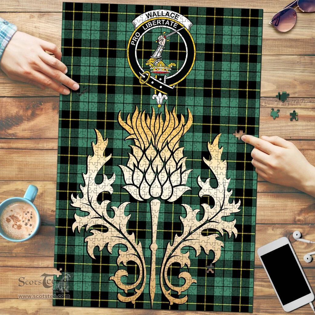Scottish Wallace Hunting Ancient Clan Tartan Puzzle - Thistle Gold Style Scottish Plaid Tartan Plaid