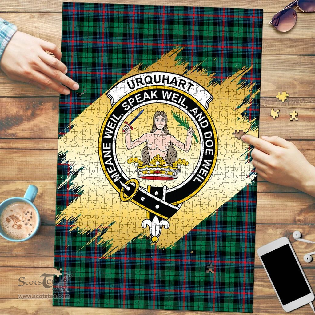 Scottish Urquhart Broad Red Ancient Clan Tartan Puzzle - Gold Style Scottish Plaid Tartan Plaid