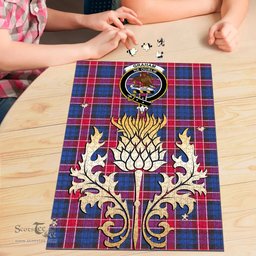 Scottish Graham of Menteith Red Clan Tartan Puzzle - Thistle Gold Style Scottish Plaid Tartan Plaid