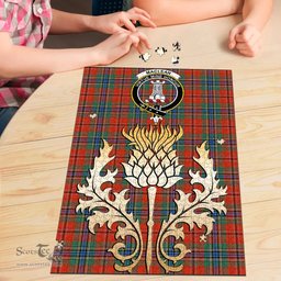 Scottish MacLean of Duart Ancient Clan Tartan Puzzle - Thistle Gold Style Scottish Plaid Tartan Plaid