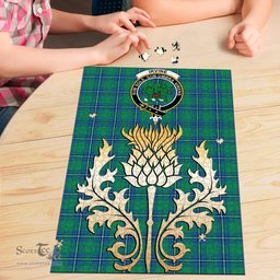 Scottish Irvine Ancient Clan Tartan Puzzle - Thistle Gold Style Scottish Plaid Tartan Plaid