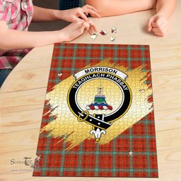 Scottish Morrison Red Ancient Clan Tartan Puzzle - Gold Style Scottish Plaid Tartan Plaid