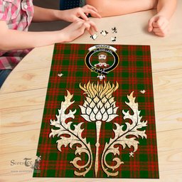 Scottish Menzies Green Modern Clan Tartan Puzzle - Thistle Gold Style Scottish Plaid Tartan Plaid