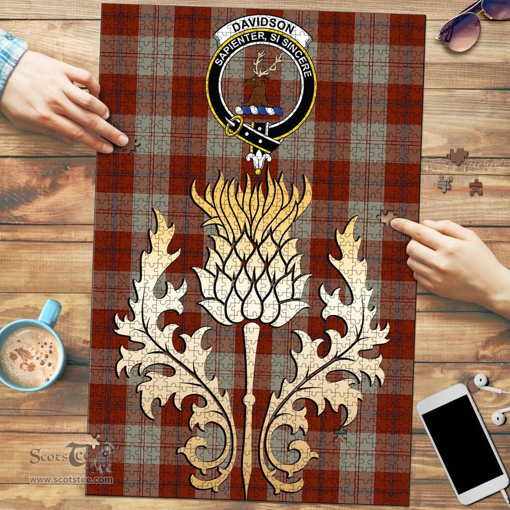 Scottish Davidson Dress Dancers Clan Tartan Puzzle - Thistle Gold Style Scottish Plaid Tartan Plaid
