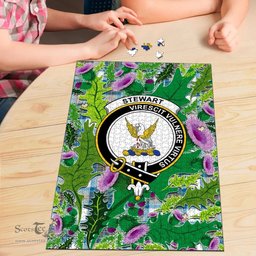 Scottish Stewart Muted Blue Clan Tartan Puzzle - Thistle Pattern Style Scottish Plaid Tartan Plaid