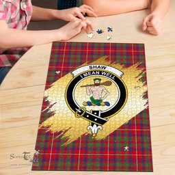 Scottish Shaw Red Modern Clan Tartan Puzzle - Gold Style Scottish Plaid Tartan Plaid