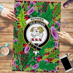 Scottish Ruthven Modern Clan Tartan Puzzle - Thistle Pattern Style Scottish Plaid Tartan Plaid