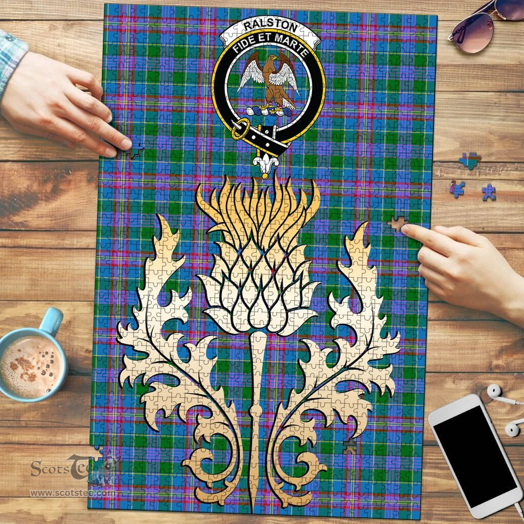 Scottish Ralston Clan Tartan Puzzle - Thistle Gold Style Scottish Plaid Tartan Plaid