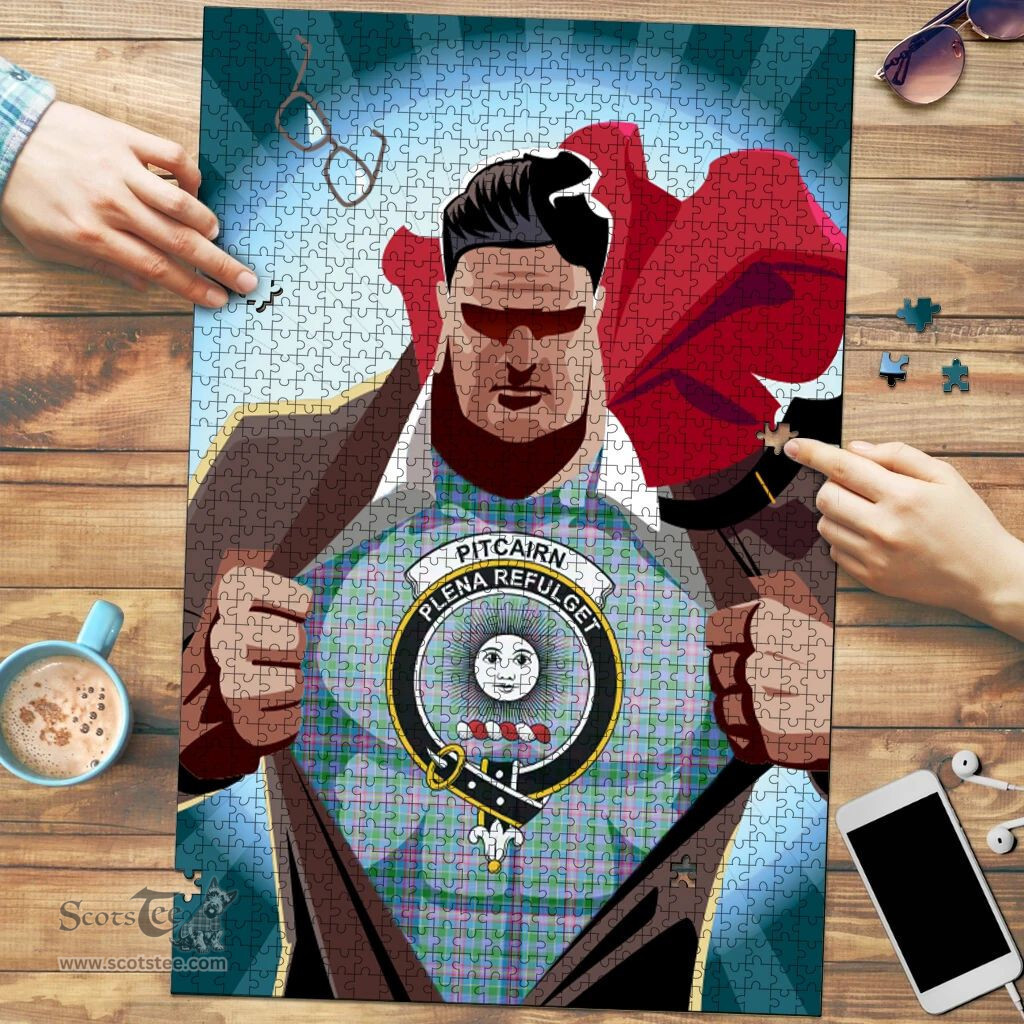 Scottish Pitcairn Hunting Clan Tartan Puzzle - Supper Hero Style Scottish Plaid Tartan Plaid