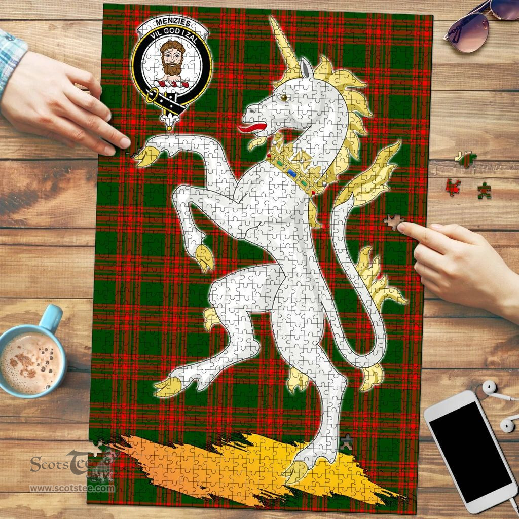 Scottish Menzies Green Modern Clan Tartan Puzzle - Unicorn Style Scottish Plaid Tartan Plaid