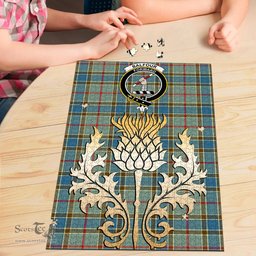 Scottish Balfour Blue Clan Tartan Puzzle - Thistle Gold Style Scottish Plaid Tartan Plaid