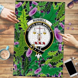 Scottish Russell Modern Clan Tartan Puzzle - Thistle Pattern Style Scottish Plaid Tartan Plaid