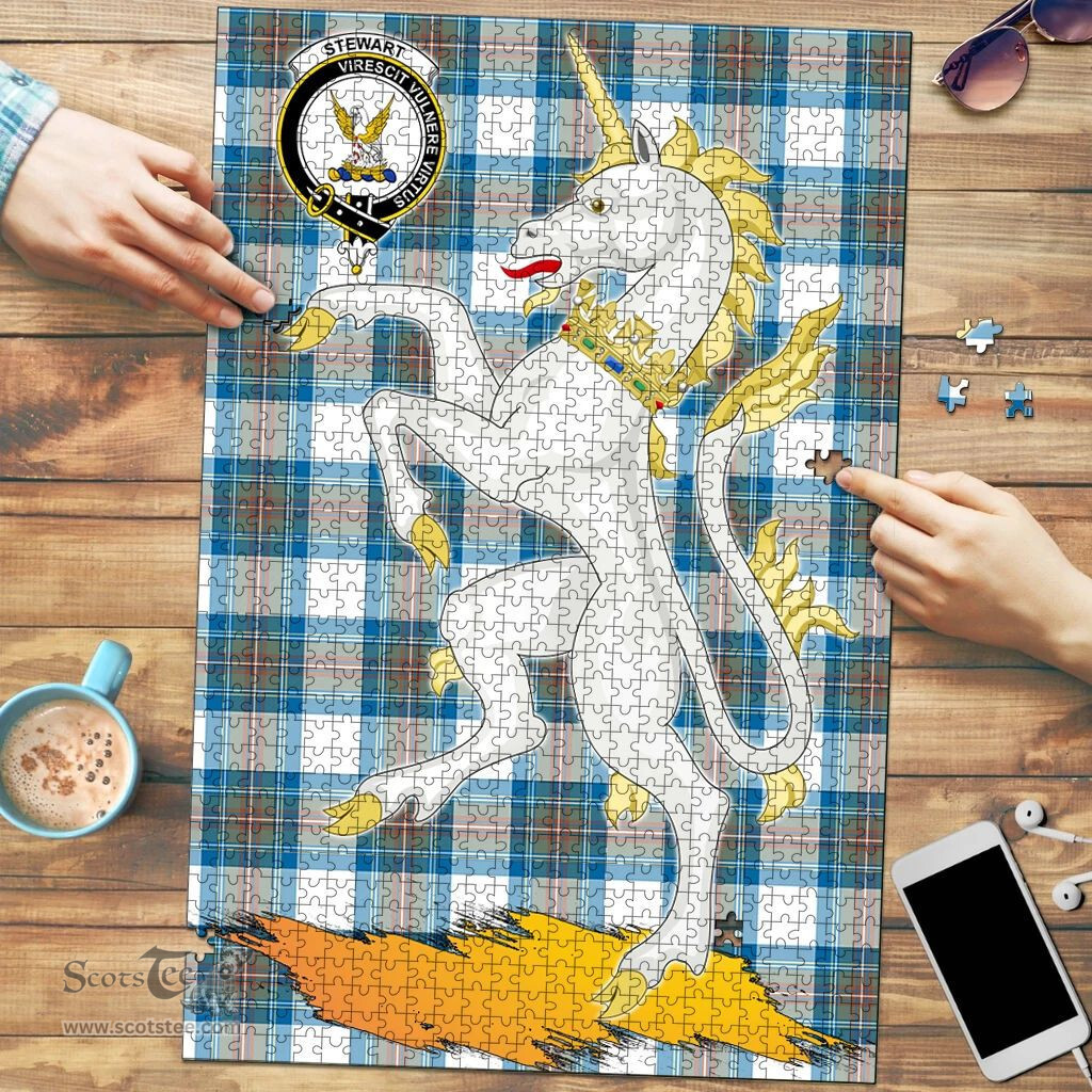 Scottish Stewart Muted Blue Clan Tartan Puzzle - Unicorn Style Scottish Plaid Tartan Plaid