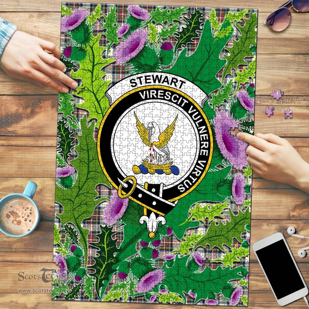 Scottish Stewart Dress Ancient Clan Tartan Puzzle - Thistle Pattern Style Scottish Plaid Tartan Plaid