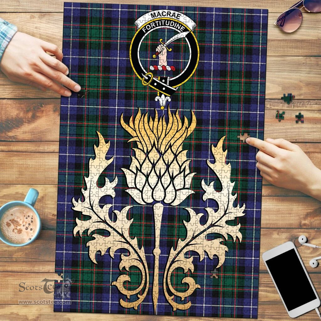 Scottish MacRae Hunting Modern Clan Tartan Puzzle - Thistle Gold Style Scottish Plaid Tartan Plaid