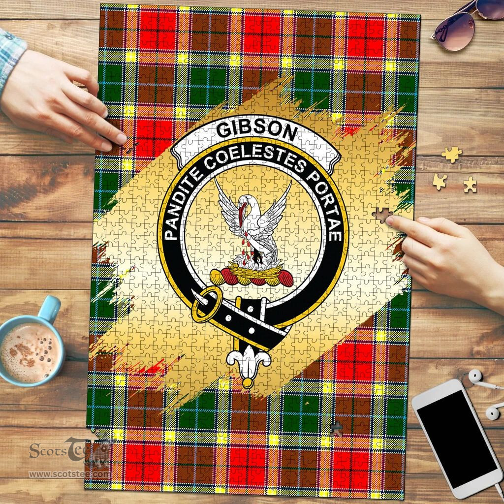 Scottish Gibson Clan Tartan Puzzle - Gold Style Scottish Plaid Tartan Plaid