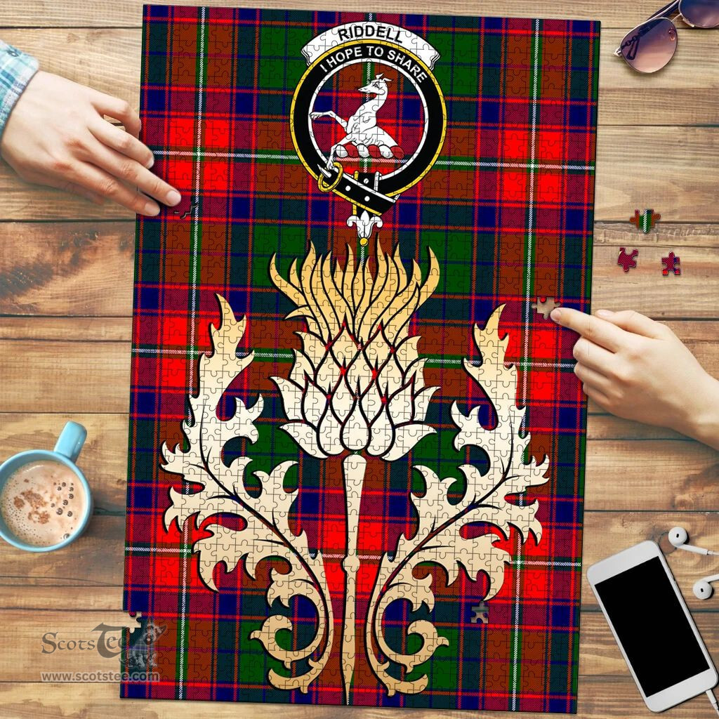 Scottish Riddell Clan Tartan Puzzle - Thistle Gold Style Scottish Plaid Tartan Plaid