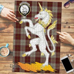 Scottish Cunningham Burgundy Dancers Clan Tartan Puzzle - Unicorn Style Scottish Plaid Tartan Plaid