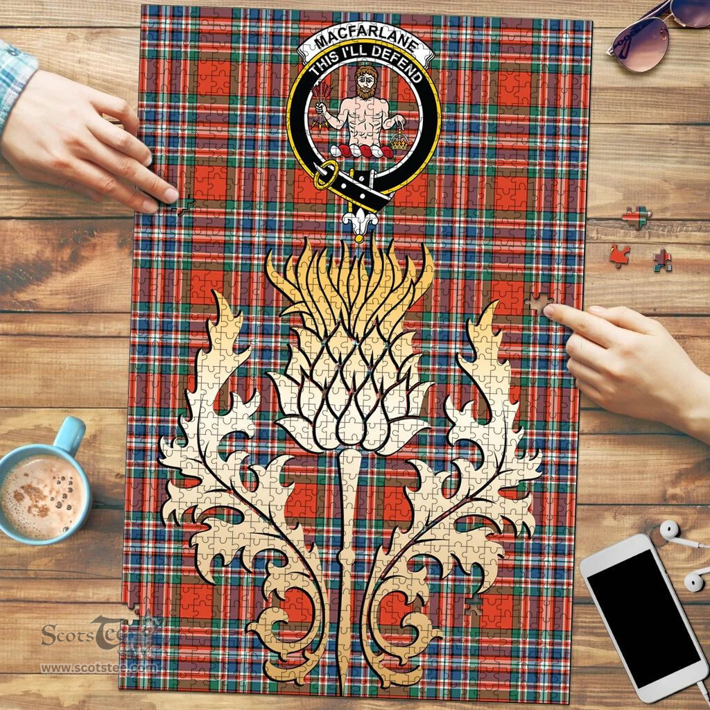Scottish MacFarlane Ancient Clan Tartan Puzzle - Thistle Gold Style Scottish Plaid Tartan Plaid