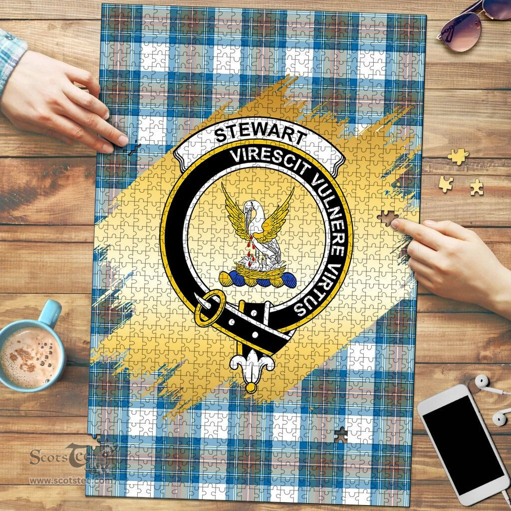 Scottish Stewart Muted Blue Clan Tartan Puzzle - Gold Style Scottish Plaid Tartan Plaid