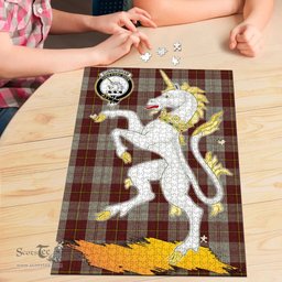 Scottish Cunningham Burgundy Dancers Clan Tartan Puzzle - Unicorn Style Scottish Plaid Tartan Plaid