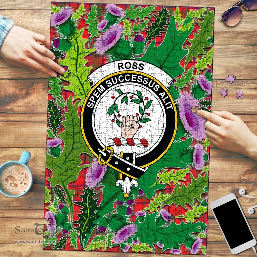 Scottish Ross Modern Clan Tartan Puzzle - Thistle Pattern Style Scottish Plaid Tartan Plaid