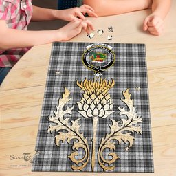 Scottish Douglas Grey Modern Clan Tartan Puzzle - Thistle Gold Style Scottish Plaid Tartan Plaid