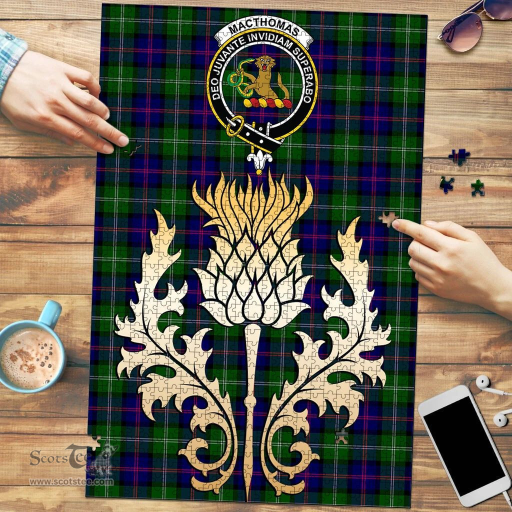 Scottish MacThomas Modern Clan Tartan Puzzle - Thistle Gold Style Scottish Plaid Tartan Plaid