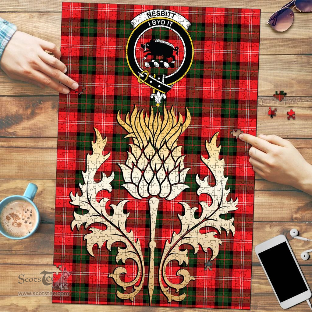 Scottish Nesbitt Modern Clan Tartan Puzzle - Thistle Gold Style Scottish Plaid Tartan Plaid